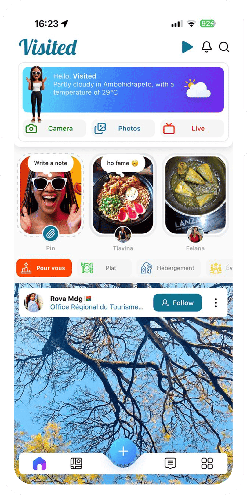 Interface Publication Authentique de l'application Visited